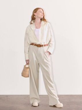 EVERLANE The Draper  Cotton Tencel Blend Wide Leg Pleated Trouser Pants Sz 12S